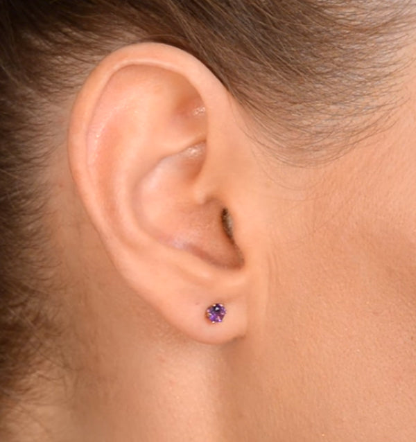 Amethyst 4mm 9K Yellow Gold Stud Earrings